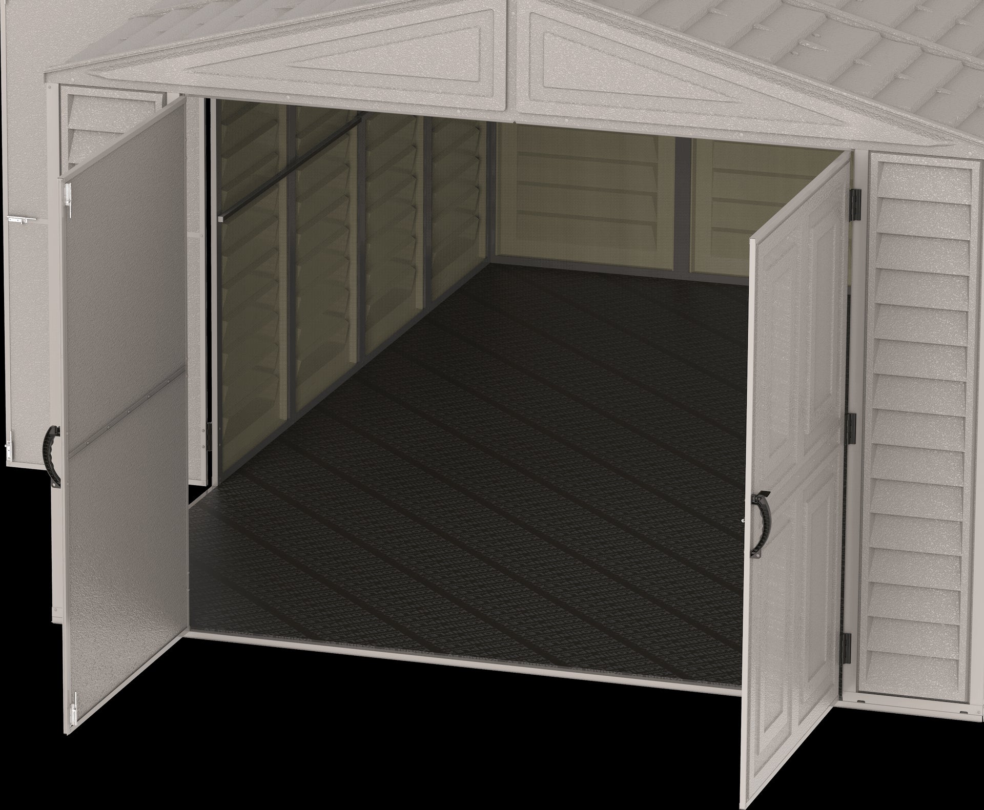 Duramax Vinyl Garage 10.5x15.5 w/ Foundation 2 Windows Floor View 15026