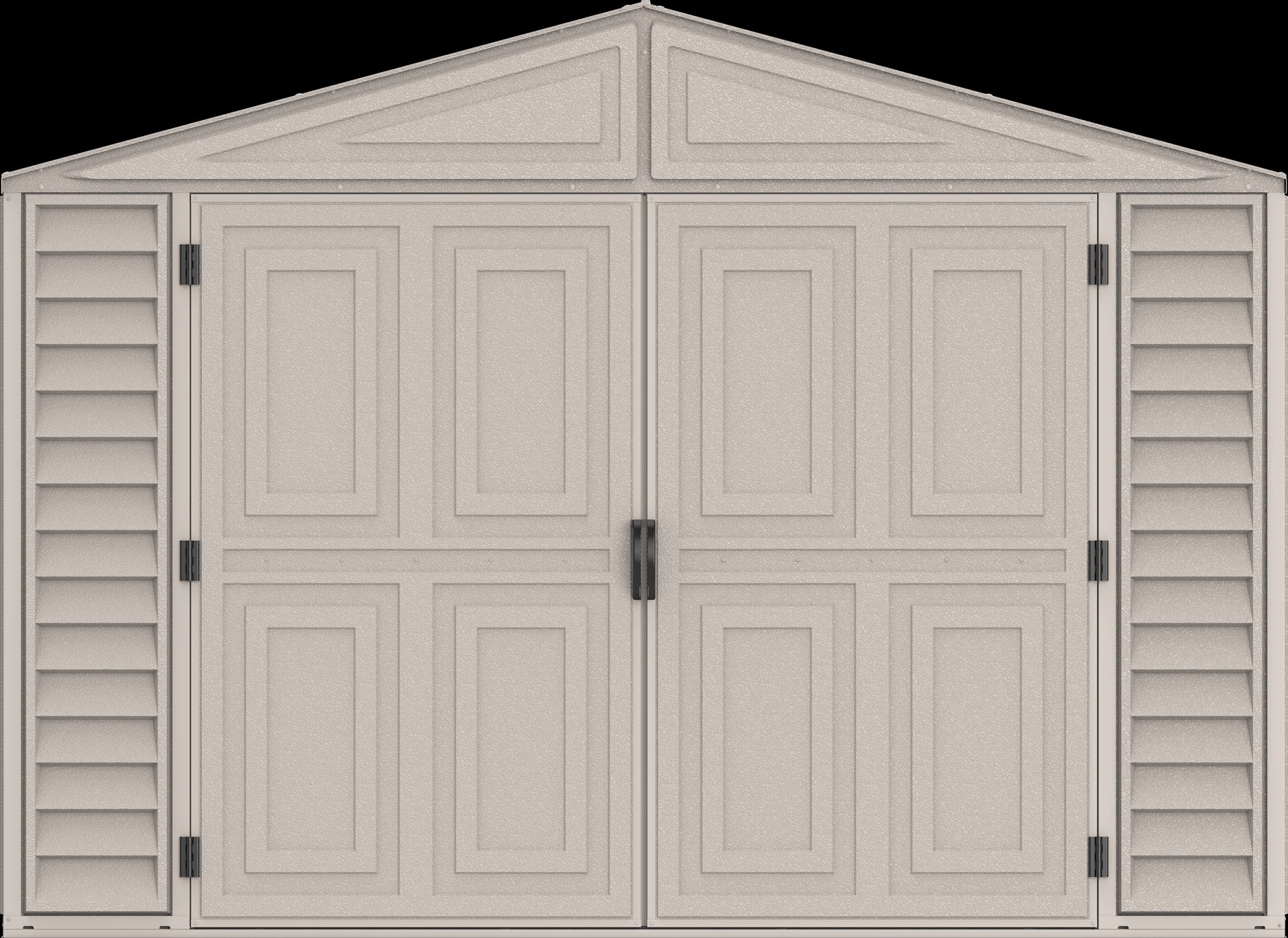 Duramax Vinyl Garage 10.5x15.5 w/ Foundation 2 Windows Front Door View 15026