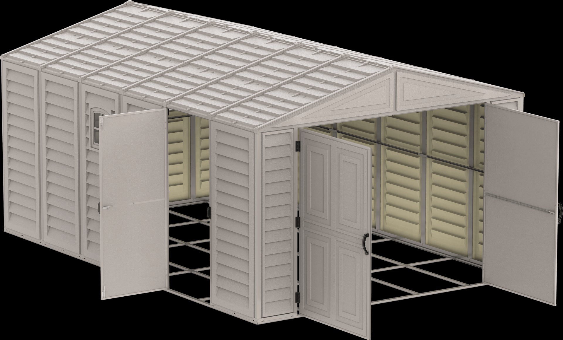 Duramax Vinyl Garage 10.5x15.5 w/ Foundation 2 Windows Door Interior Details 15026