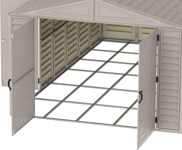 Duramax Vinyl Garage 10.5x28.5 w/ Foundation 2 Windows Floor Foundation 15526