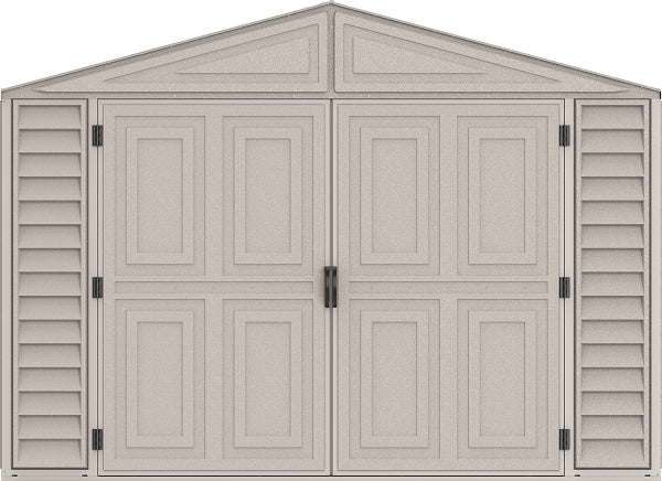 Duramax Vinyl Garage 10.5x28.5 w/ Foundation 2 Windows Front Door View 15526