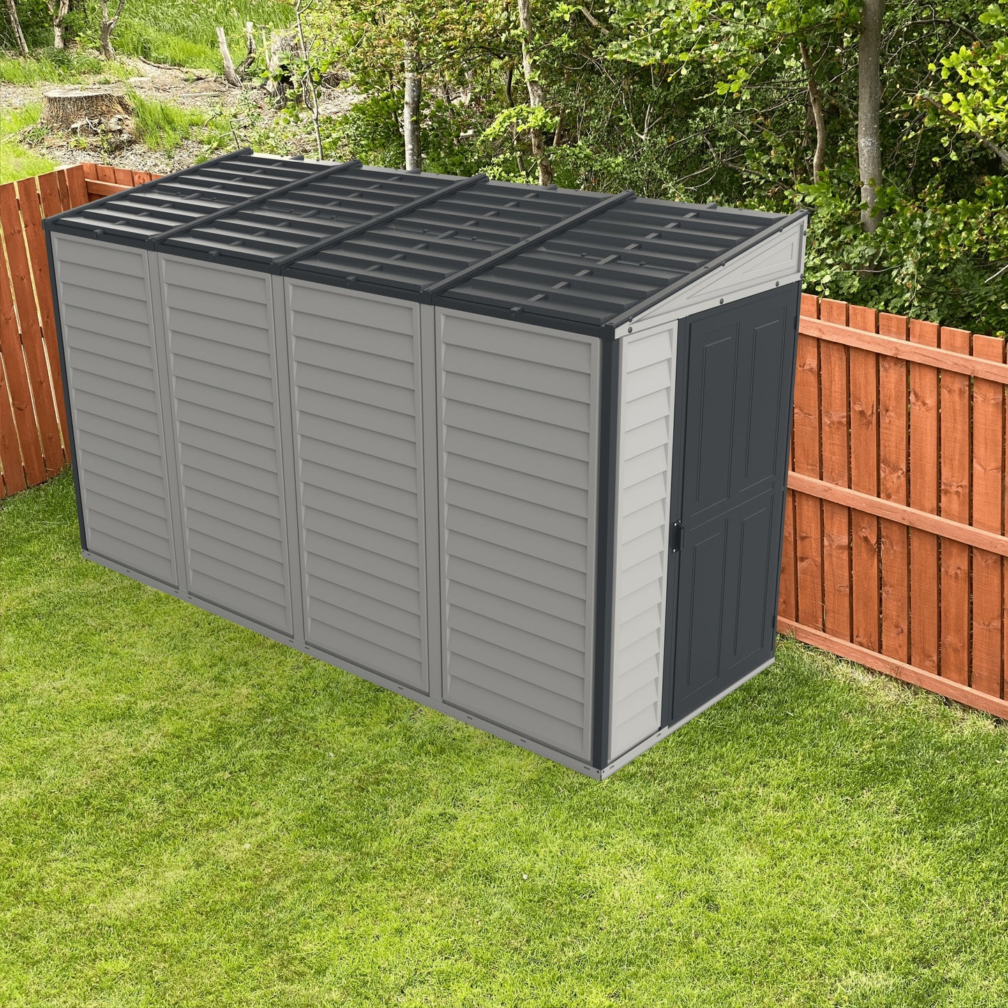Duramax 4x10 Sidemate Shed w/ Foundation Adobe Side View 36725