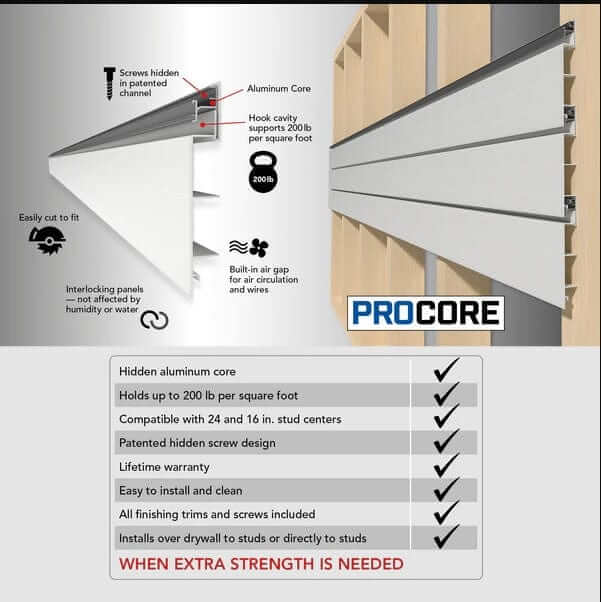Proslat 8 ft. x 4 ft. PROCORE PVC Slatwall Paneling White – 2 Pack 64 sq ft 87722K