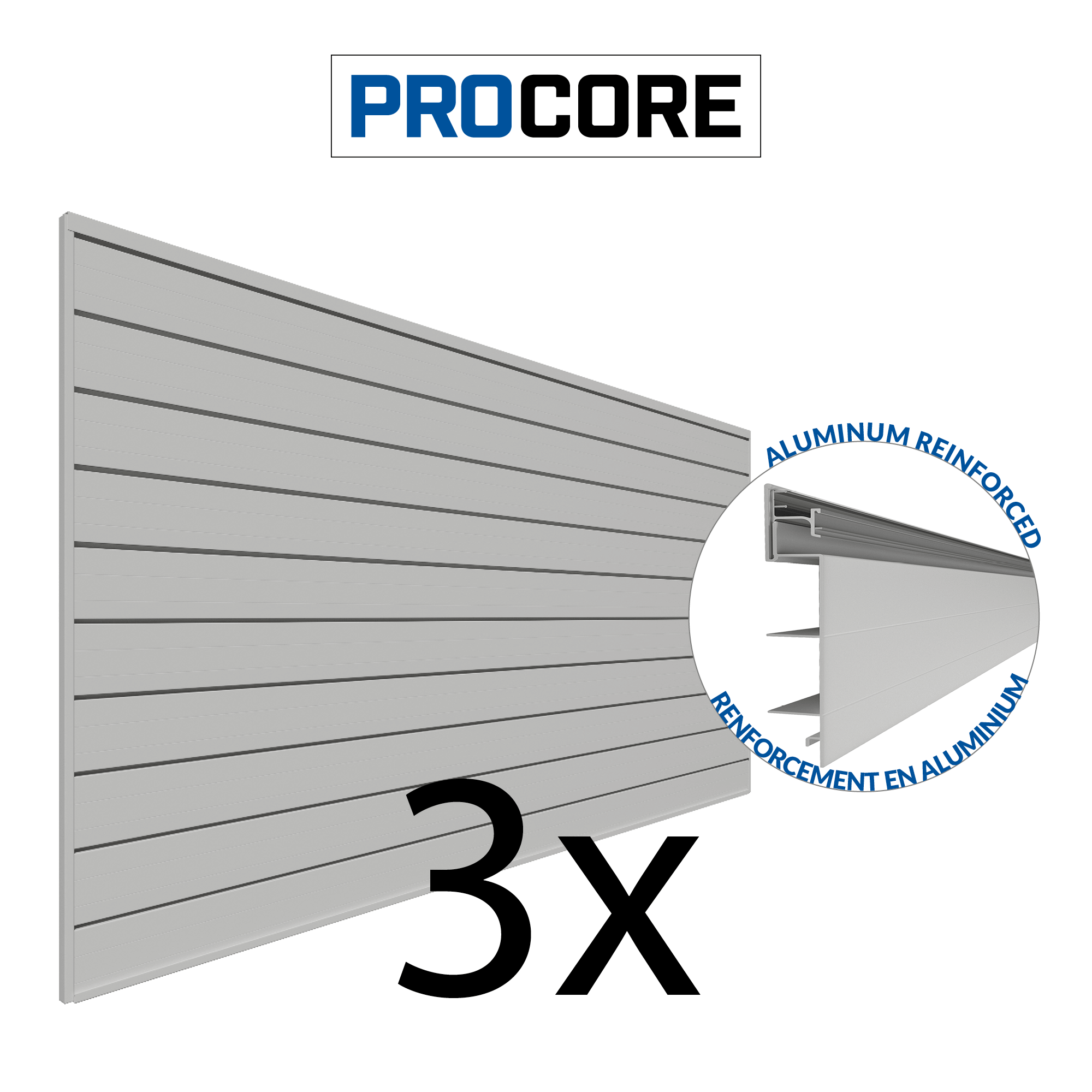 Proslat PROCORE 3 Pack 8 ft. x 4 ft. Slatwall Gray 87739K Garage Tools Storage