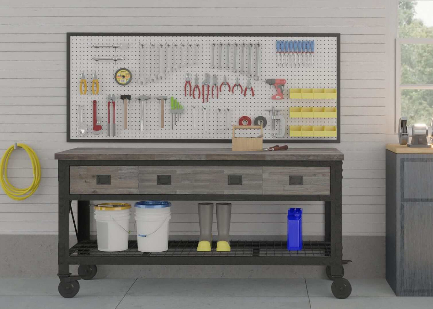 Duramax 3-Drawer Utility Workbench with Storage Aged Espresso Side View 68001E
