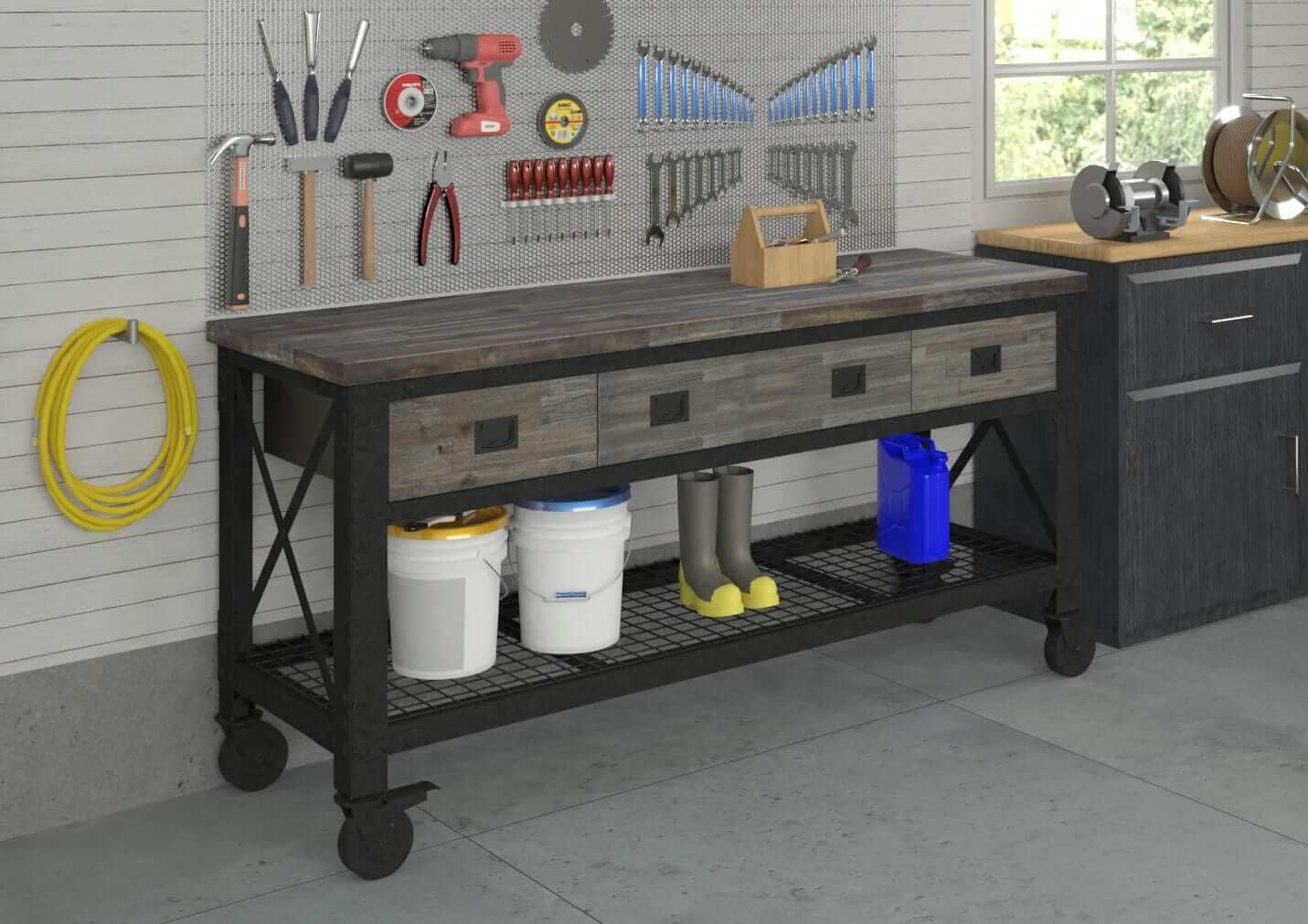Duramax 3-Drawer Workstation Workbench Aged Espresso Side View 68001E