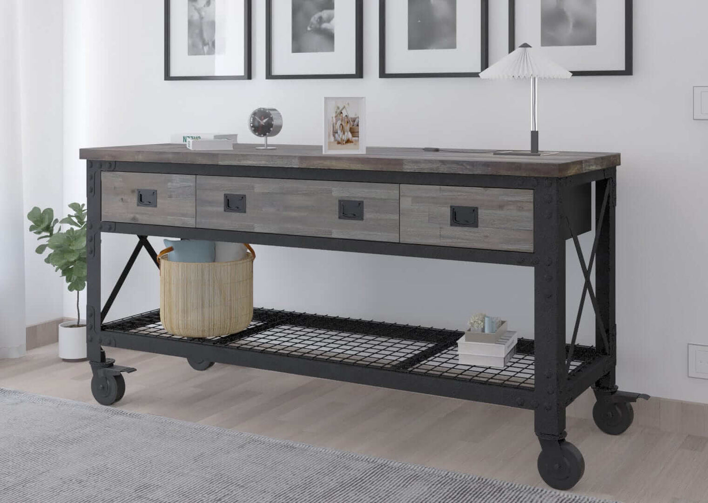 Duramax 3-Drawer Movable Workbench Aged Espresso Side View 68001E