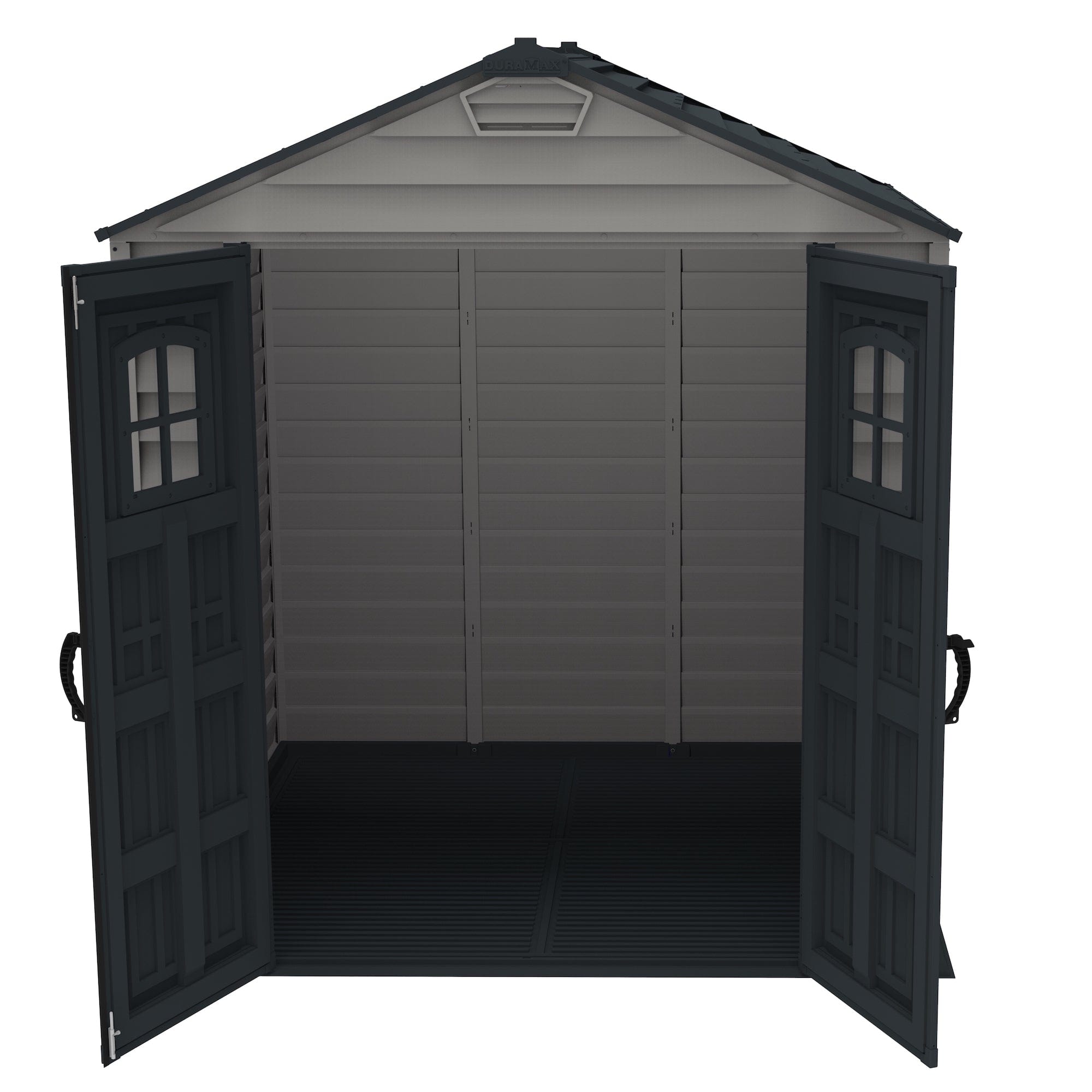 Duramax 7x7 StoreMax Plus w/ Molded Floor Front View Open Door 30325