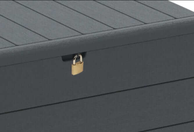 Duramax 110 Gal. Cedar Grain Deck Box Gray Lock Details 86603