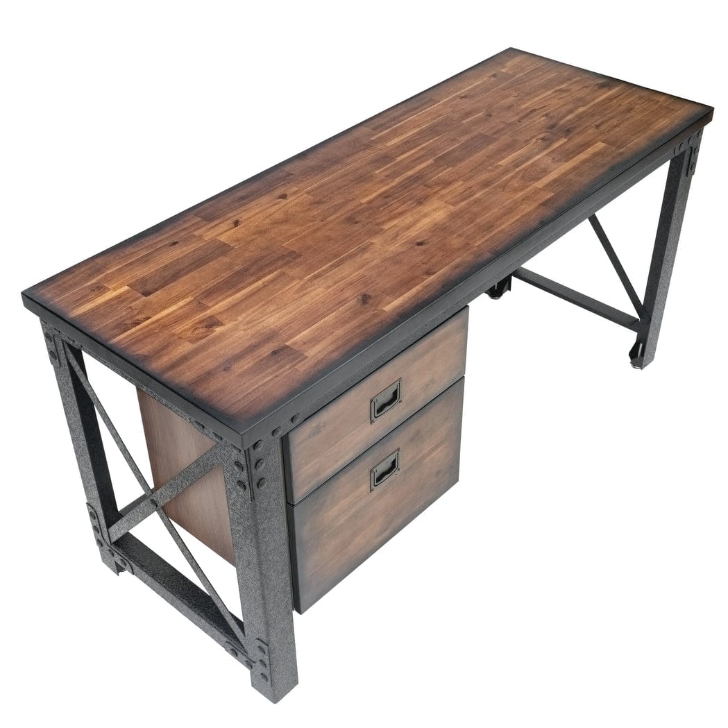 Duramax Jackson 62" Industrial Metal & Wood desk with drawers Top Details 68050