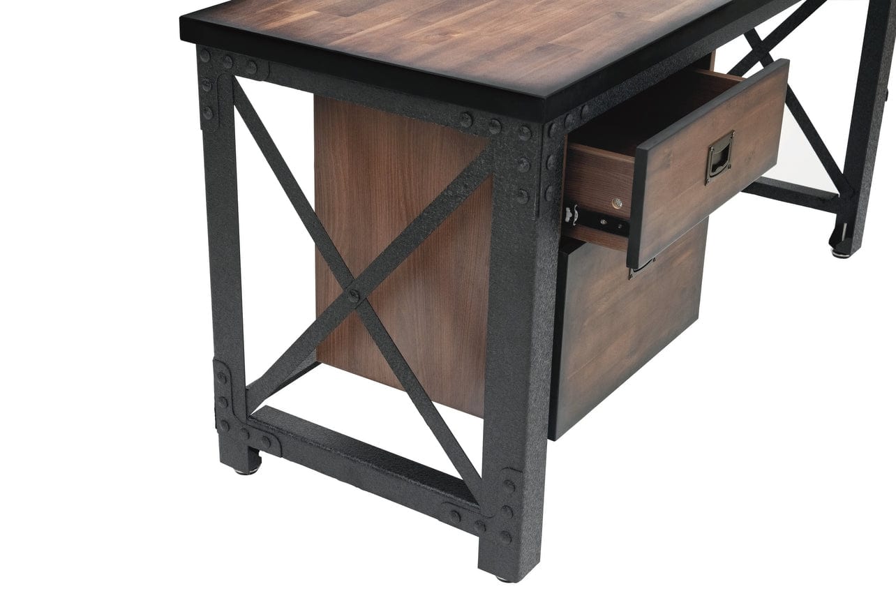 Duramax Jackson 62" Industrial Metal & Wood desk with drawers leg table 68050