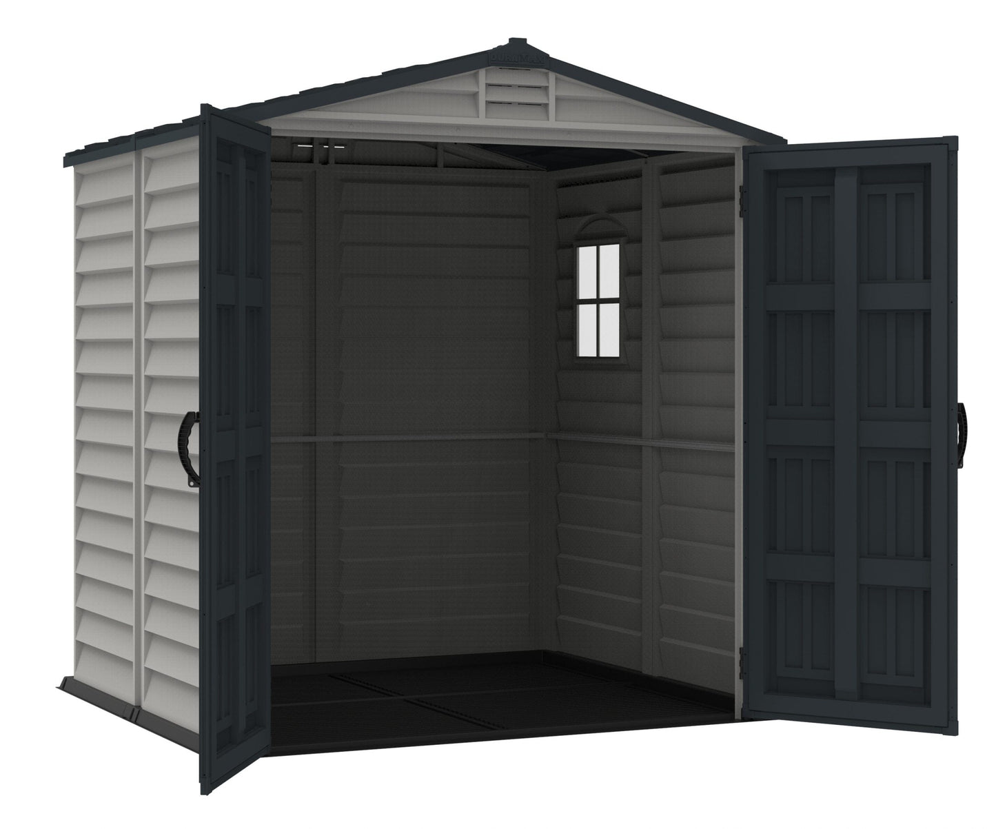 Duramax 6' x 6' StoreMate Plus Vinyl Shed w/ Floor Front Door Open 30425