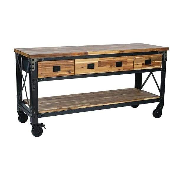 Duramax Darby 72" Metal & Wood Kitchen Island Desk w/ Drawers Front 68051