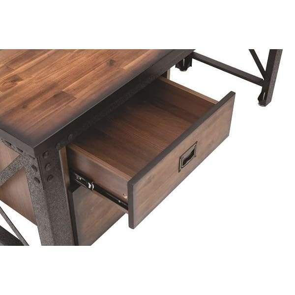 Duramax Jackson 62" Industrial Metal & Wood desk with drawers open 68050