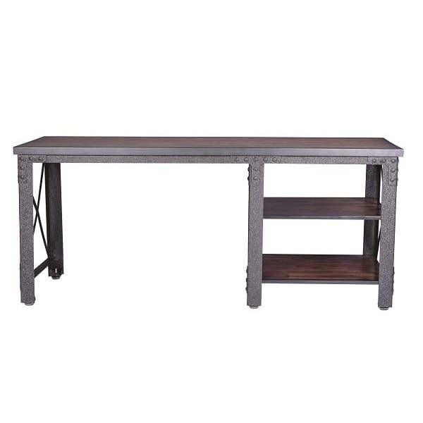 Duramax Weston 72" Industrial Metal & Wood desk with shelves back view 68052