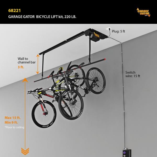 Garage Gator Motorized Bike Lift GG8220 overhead Remote-Controlled Storage Hoist 220LBs.