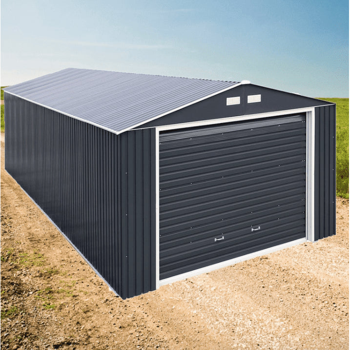 Duramax 12'x20' Imperial Metal Garage Dark Gray w/ White Trim Top View 50951