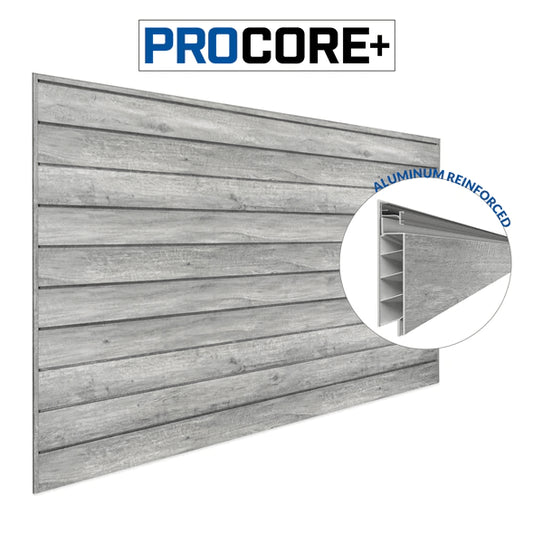 Proslat 8 ft.  x 4 ft. PROCORE+ Gray Wood PVC Wall Storage Panels Panel Set – 4 Pack 128 sq ft 87741K