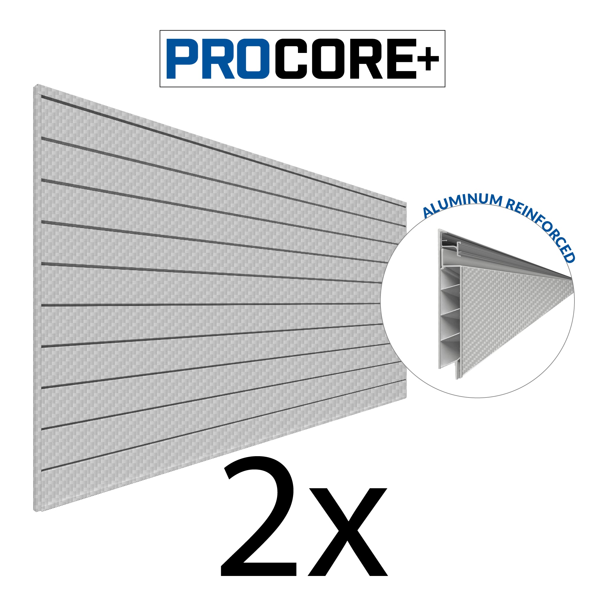Proslat 8 ft. x 4 ft. PROCORE+ Silver Gray Carbon Fiber PVC Slatwall – 2 Pack 64 sq ft 87727K