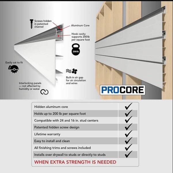 Proslat 8 ft. x 4 ft. PROCORE PVC Slatwall White – 2 Pack 64 sq ft 87722K