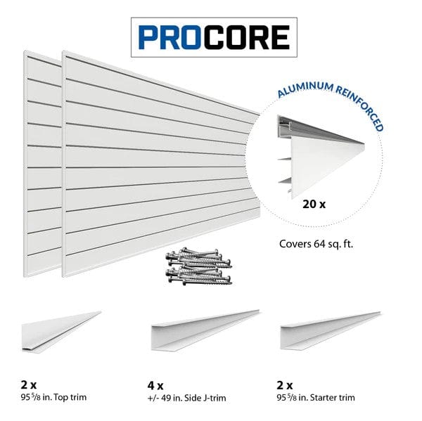 Proslat 8 ft. x 4 ft. PROCORE PVC Slatwall White – 3 Pack 96 sq ft 87732K