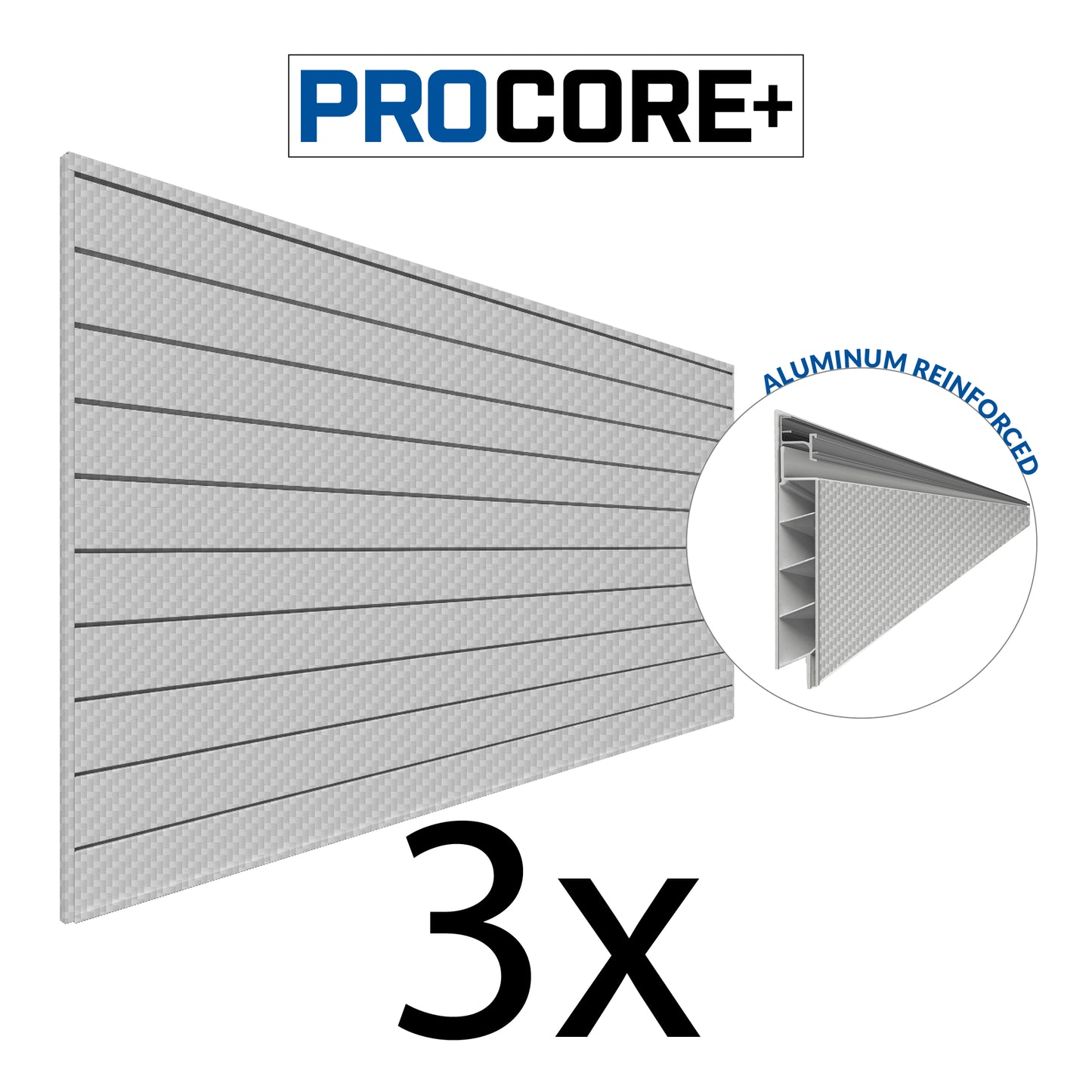 Proslat 8 ft. x 4 ft. PROCORE+ Silver Gray Carbon Fiber PVC Slatwall - 3 Pack 96 sq ft 87737K