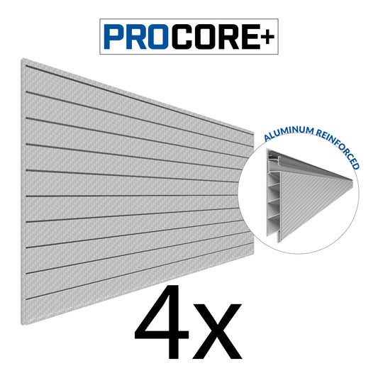 Proslat 8 ft.  x 4 ft. PROCORE+ Silver Gray Carbon Fiber PVC Slatwall – 4 Pack 128 sq ft 87747K