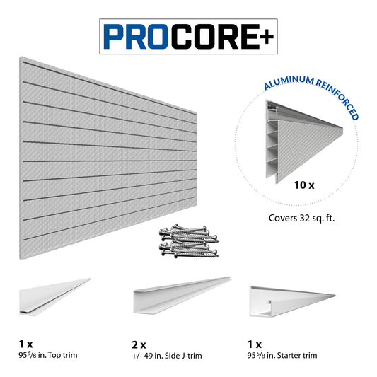 Proslat 8 ft. x 4 ft. PROCORE+ Silver Gray Carbon fiber PVC Slatwall 87777