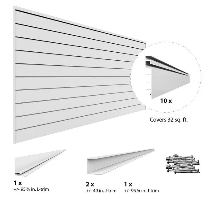 Proslat 4 ft. x 8 ft. PVC Slatwall – 4 pack 128 sq ft - FREE Ultimate Kit Light Gray P88427