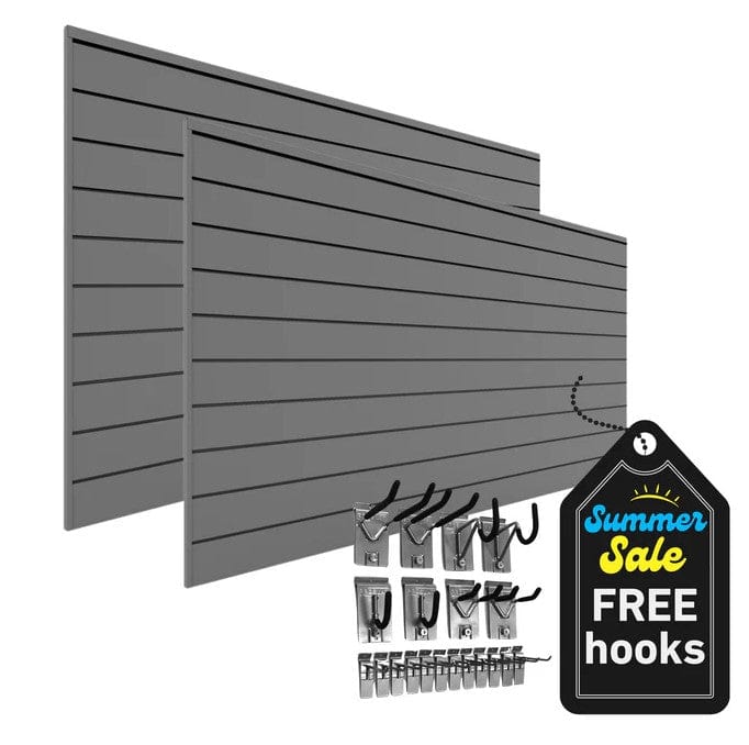 Proslat 4 ft. x 8 ft. PVC Slatwall – 2 pack 64 sq ft - FREE 20 Piece Hook Kit Light Gray P88227