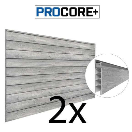 Proslat 8 ft. x 4 ft. PROCORE+ Gray Wood PVC Slatwall Storage Kit – 2 Pack 64 sq ft 87721K