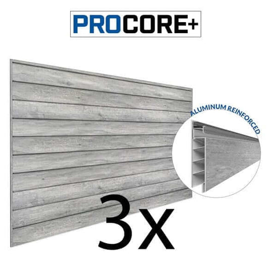 Proslat 8 ft. x 4 ft. PROCORE+ Gray Wood PVC Slatwall - 3 Pack 96 sq ft 87731K