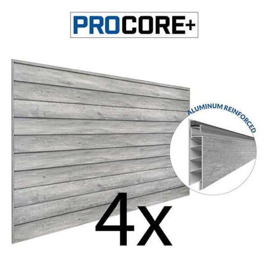 Proslat 8 ft.  x 4 ft. PROCORE+ Gray Wood PVC Slatwall – 4 Pack 128 sq ft 87741K