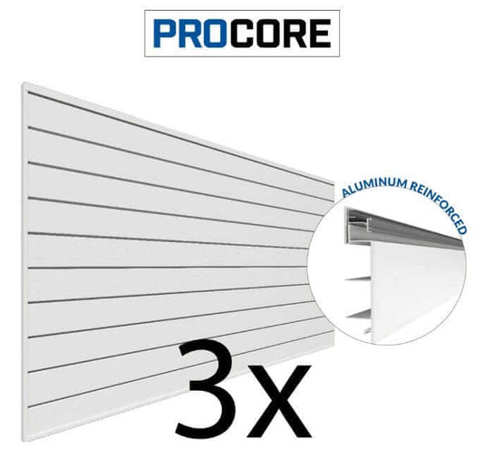 Proslat 8 ft. x 4 ft. PROCORE PVC Workshop Slatwall Bundle White – 3 Pack 96 sq ft 87732K