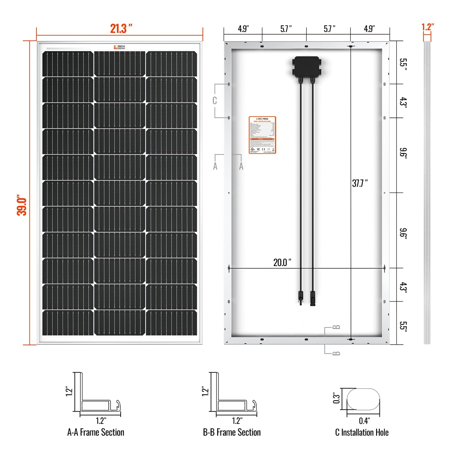 Rich Solar MEGA 100W 12V Off-Grid Monocrystalline Solar Panel