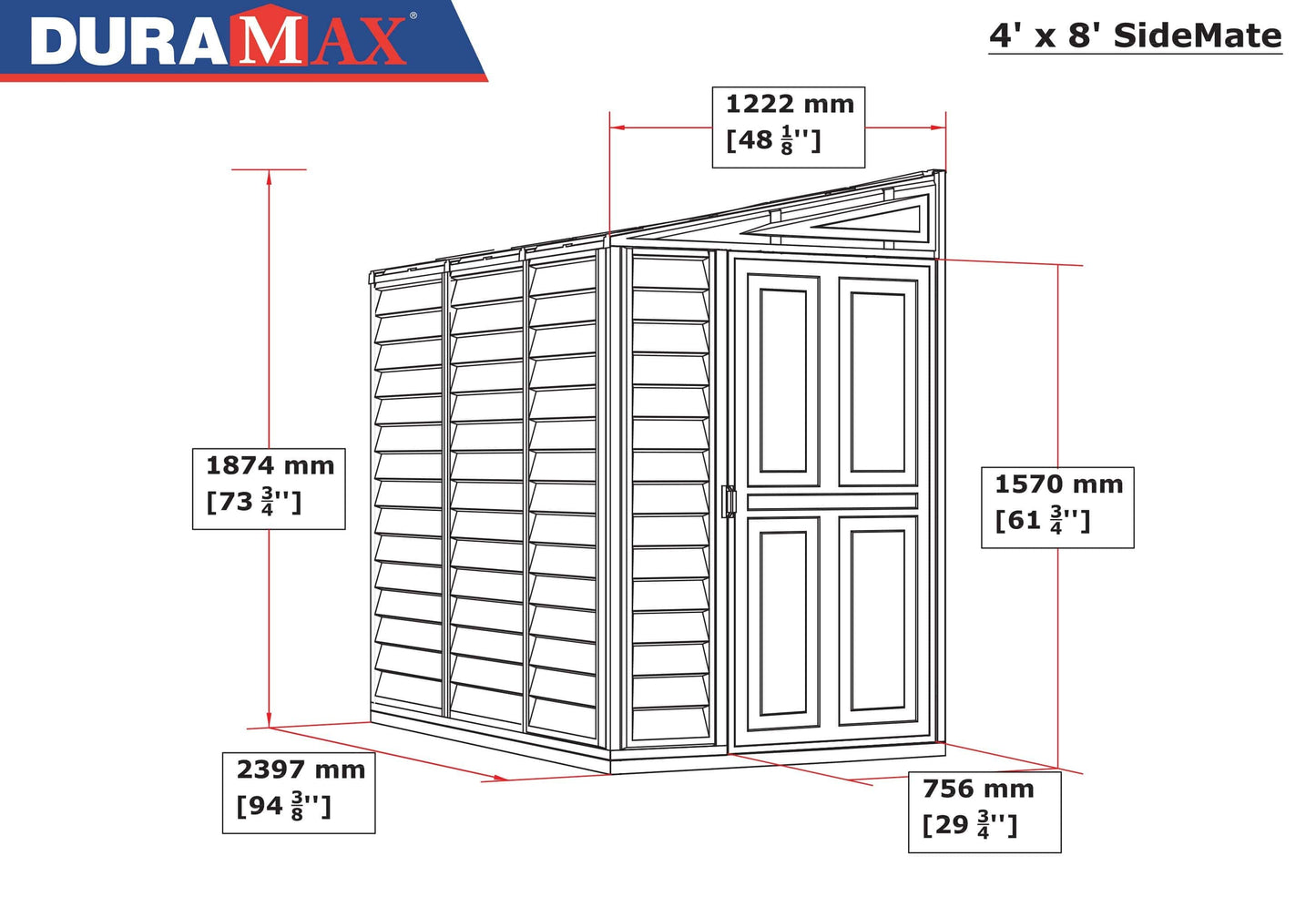 Duramax 4' x 8' SideMate Shed with Foundation