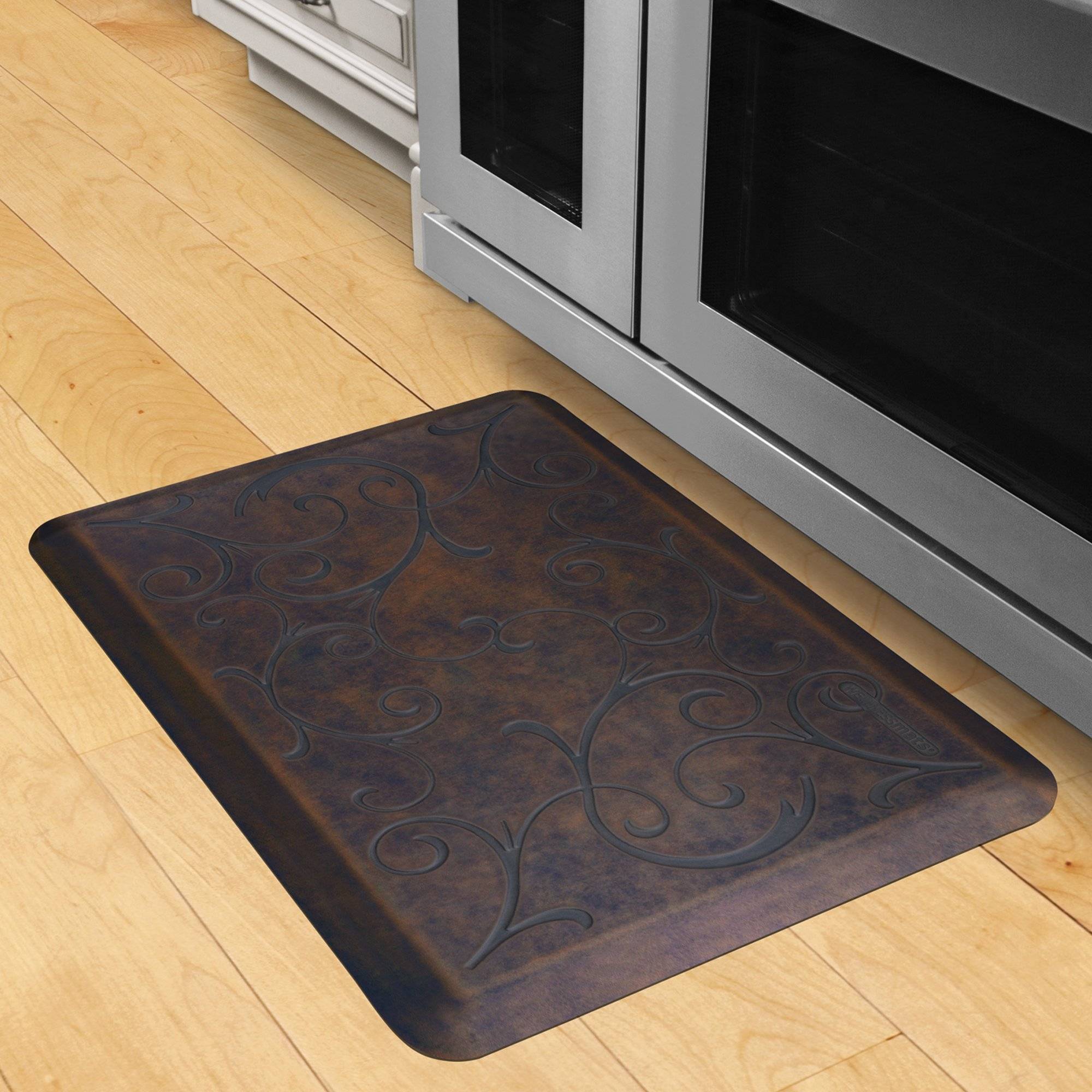 Wellnessmats Bella Estates Shades of Blue EB32WMRBBRN Harbor A floor mat that has smooth surface. An ergo mat that gives comfort and relaxation while working in the kitchen or in any part of the house.