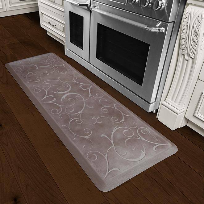 Wellnessmats Bella Estates Shades of Silver EB62WMRBNBRN,Quartz A floor mat that has smooth surface. An ergo mat that gives comfort and relaxation while working in the kitchen or in any part of the house.