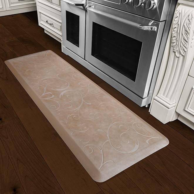 Wellnessmats Bella Estates Shades of Silver EB62WMRBNTAN,Sandstone A stain and heat resistant kitchen mat. A floor mat made of 100% Polyurethane