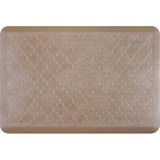 Wellnessmats Trellis Estates Shades of Silver ET32WMRBNTAN,Sandstone Kitchen floor mats that resist punctures, heat, dirt and stains. A floor mat that provides cushion and nonslip surface. 