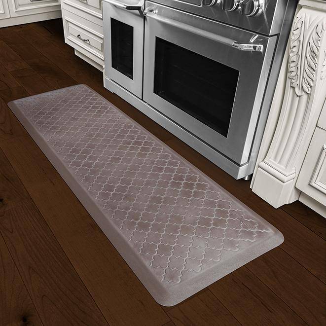 Wellnessmats Trellis Estates Shades of Silver ET62WMRBNBRN,Quartz A floor mat that has smooth surface. An ergo mat that gives comfort and relaxation while working in the kitchen or in any part of the house.