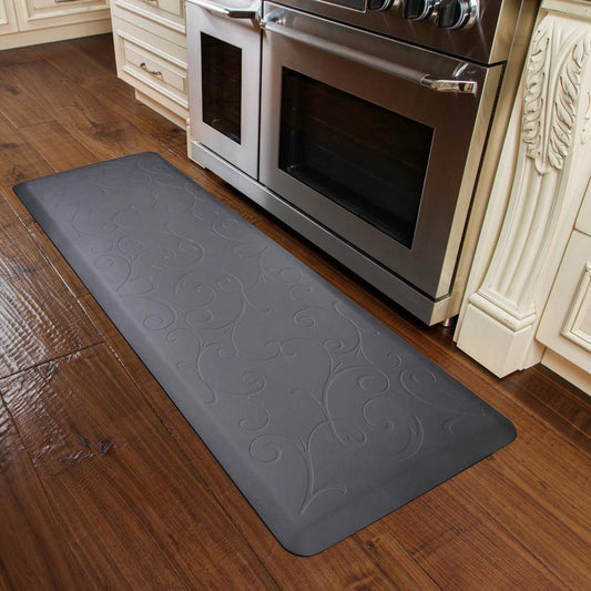 WellnessMats Bella Motif 6' X 2' MB62WMRGRY, Gray A popular floor mat with elegant design. A kitchen mat that gives padded support.
