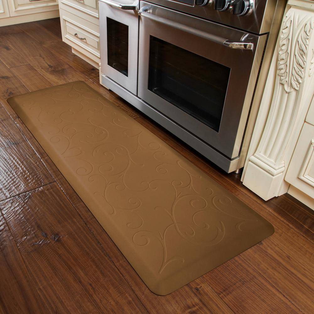 WellnessMats Bella Motif 6' X 2' MB62WMRTAN, Tan A recyclable kitchen rug. Anti-microbial floor mat that gives comfort to your feet.