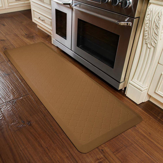 WellnessMats Trellis Motif 6' X 2' MT62WMRTAN, Tan A kitchen rug that relieves pressure and discomfort. A non-toxic ergo mat.