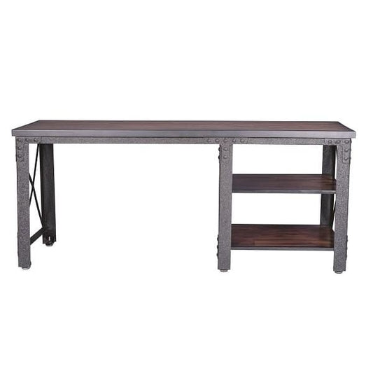 Duramax Weston 72" Industrial Metal & Wood desk with shelves 68052