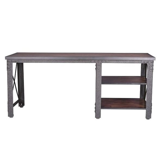 Duramax Weston 72" Industrial Metal & Wood desk with shelves back view 68052