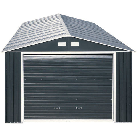 Duramax 12'x26' Imperial Metal Garage Dark Gray w/ White Trim Front 55151